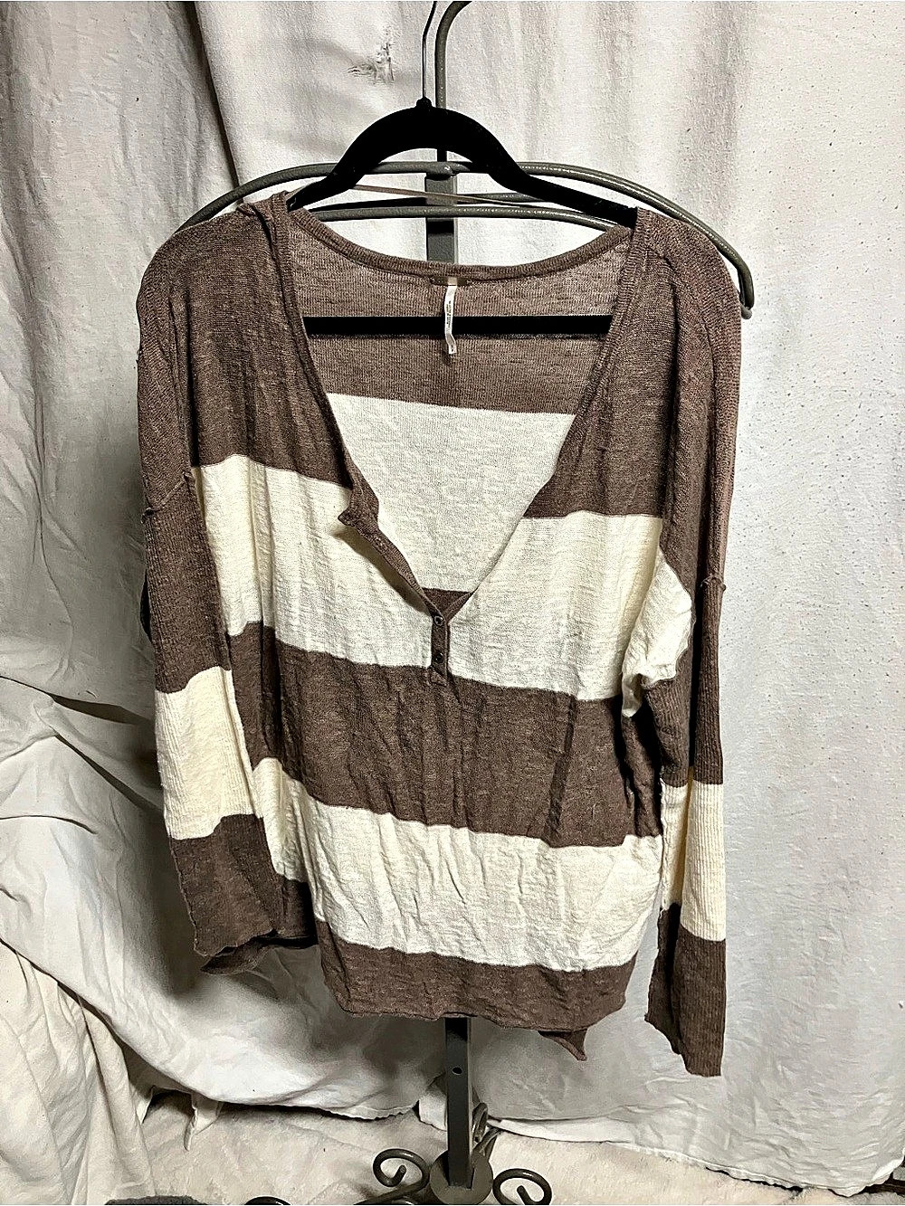 Free People Beach Striped Sweater in Brown & White